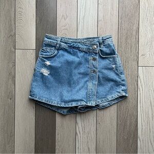 Denim Button-Up Mini Short Skirt
